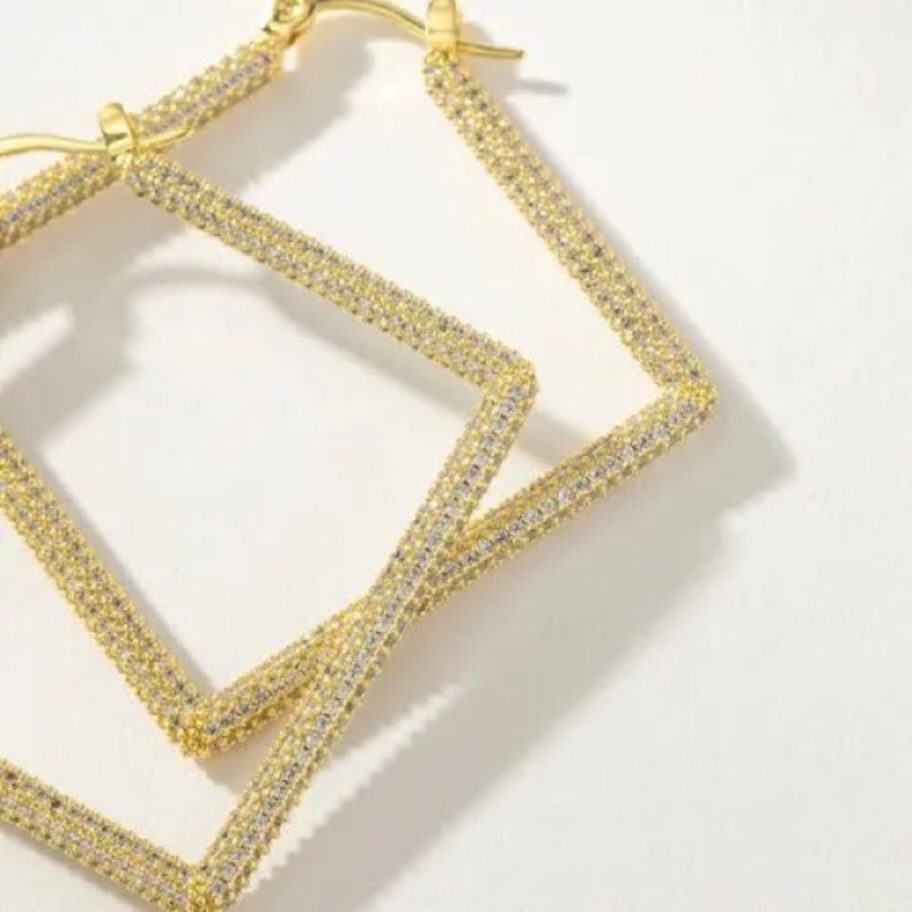 Uncommon James Gold Girl Boss Crystal Square Hoop Earrings